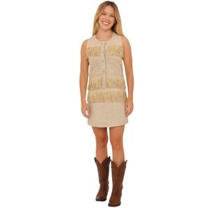 NWT Rue 58 Tweed Fringed Western Mini‎ Dress Women's XS